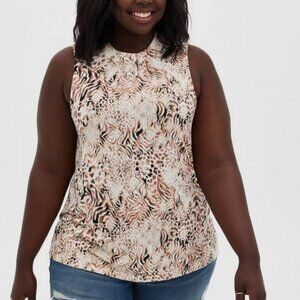 Torrid Tank Top Womens Plus 2 Sleeveless Brown Leopard Knit Mock Neck Shirt